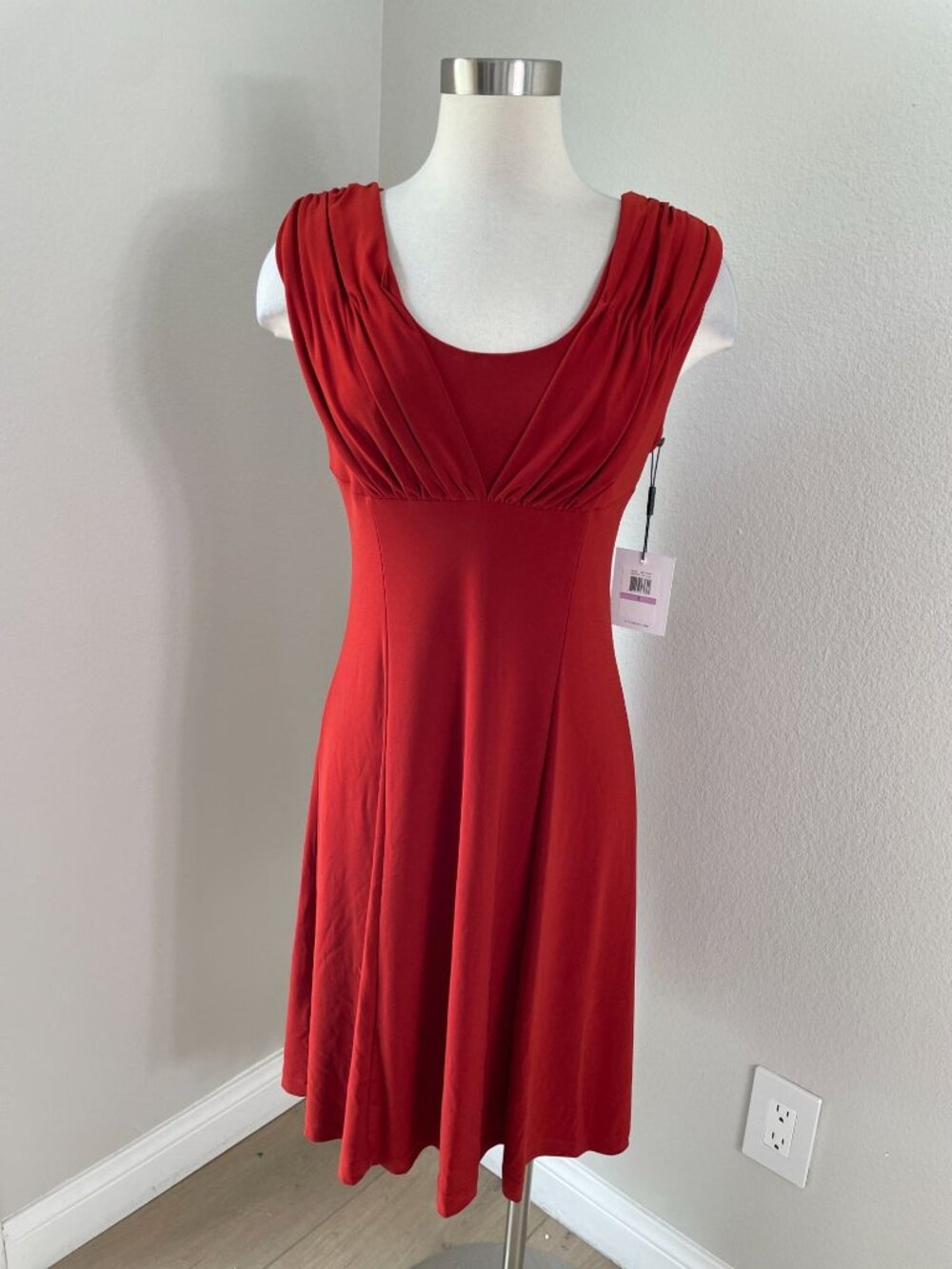 NEW Calvin Klein Womens 6 Brick Red Sleeveless‎ Fit & Flare Dress Stretch